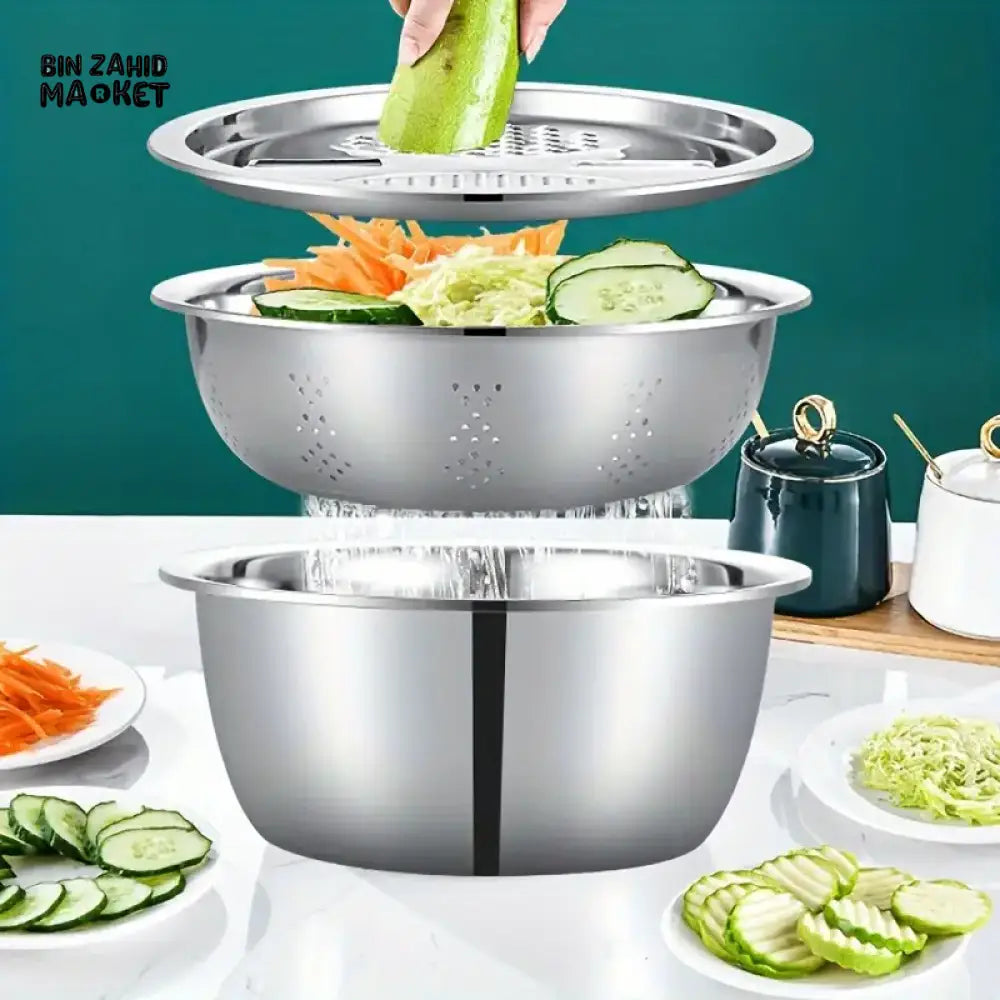 STAINLESS STEEL VEGETABLE & FRUIT SLICER GRINDER RICE BOWL DRAINAGE BASKET