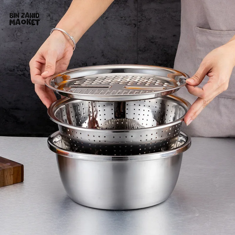 STAINLESS STEEL VEGETABLE & FRUIT SLICER GRINDER RICE BOWL DRAINAGE BASKET