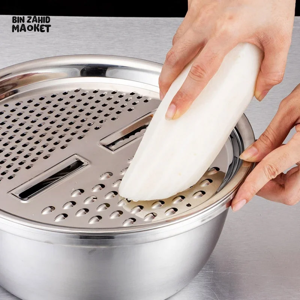 STAINLESS STEEL VEGETABLE & FRUIT SLICER GRINDER RICE BOWL DRAINAGE BASKET