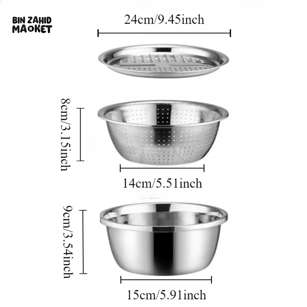 STAINLESS STEEL VEGETABLE & FRUIT SLICER GRINDER RICE BOWL DRAINAGE BASKET