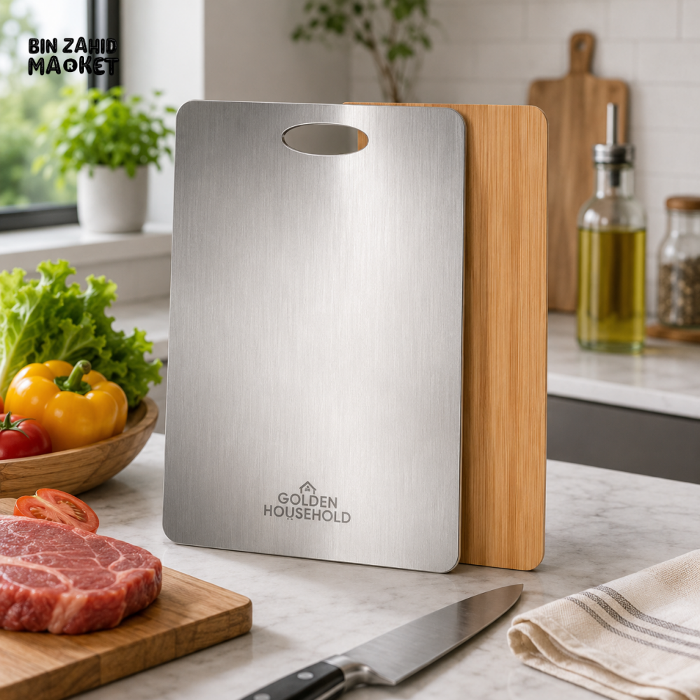 STAINLESS STEEL & WOODEN DOUBLE-SIDED CUTTING BOARD - 12 × 9.5 inches - Cutting Boards