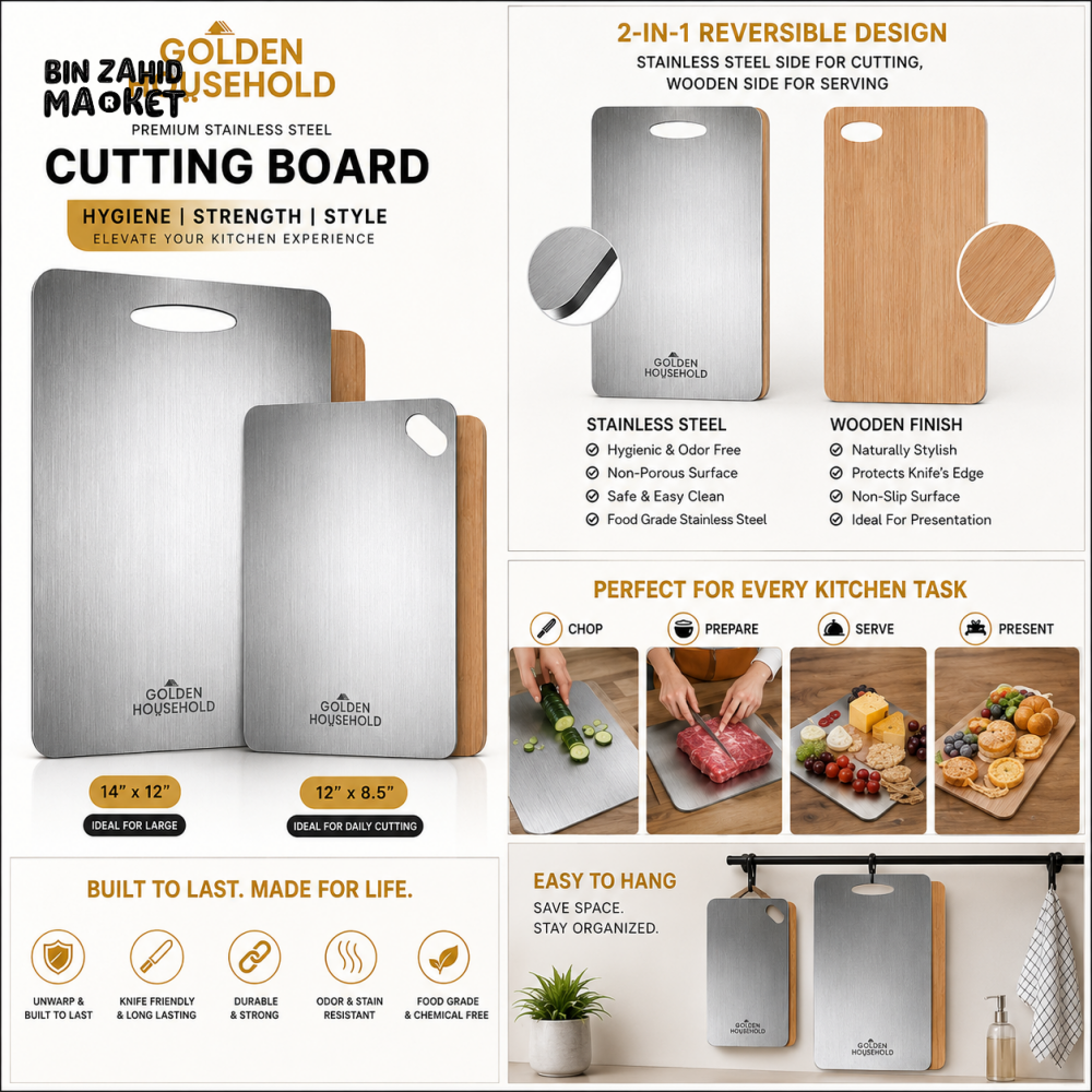 STAINLESS STEEL & WOODEN DOUBLE-SIDED CUTTING BOARD - Cutting Boards