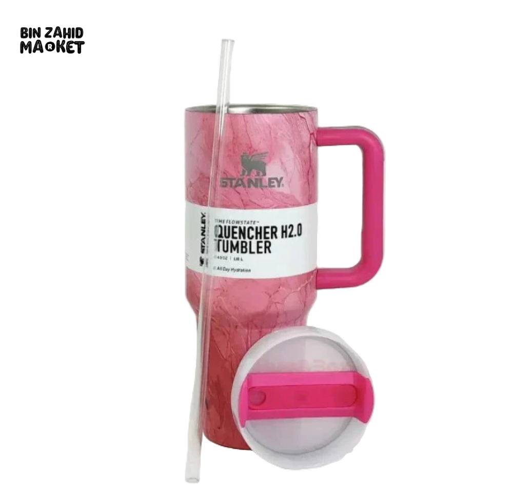 STANLEY 40OZ PRINTED TUMBLER WITH HANDLE - DEEP PINK EDITION