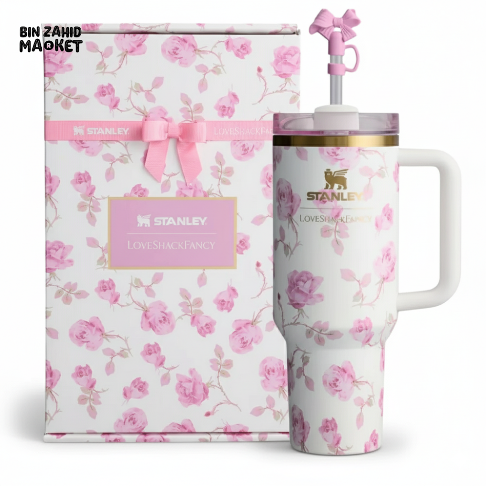 STANLEY X LOVE SHACK FANCY TUMBLER QUENCHER 40OZ - RIBBON ROSA (GIFT BOX)