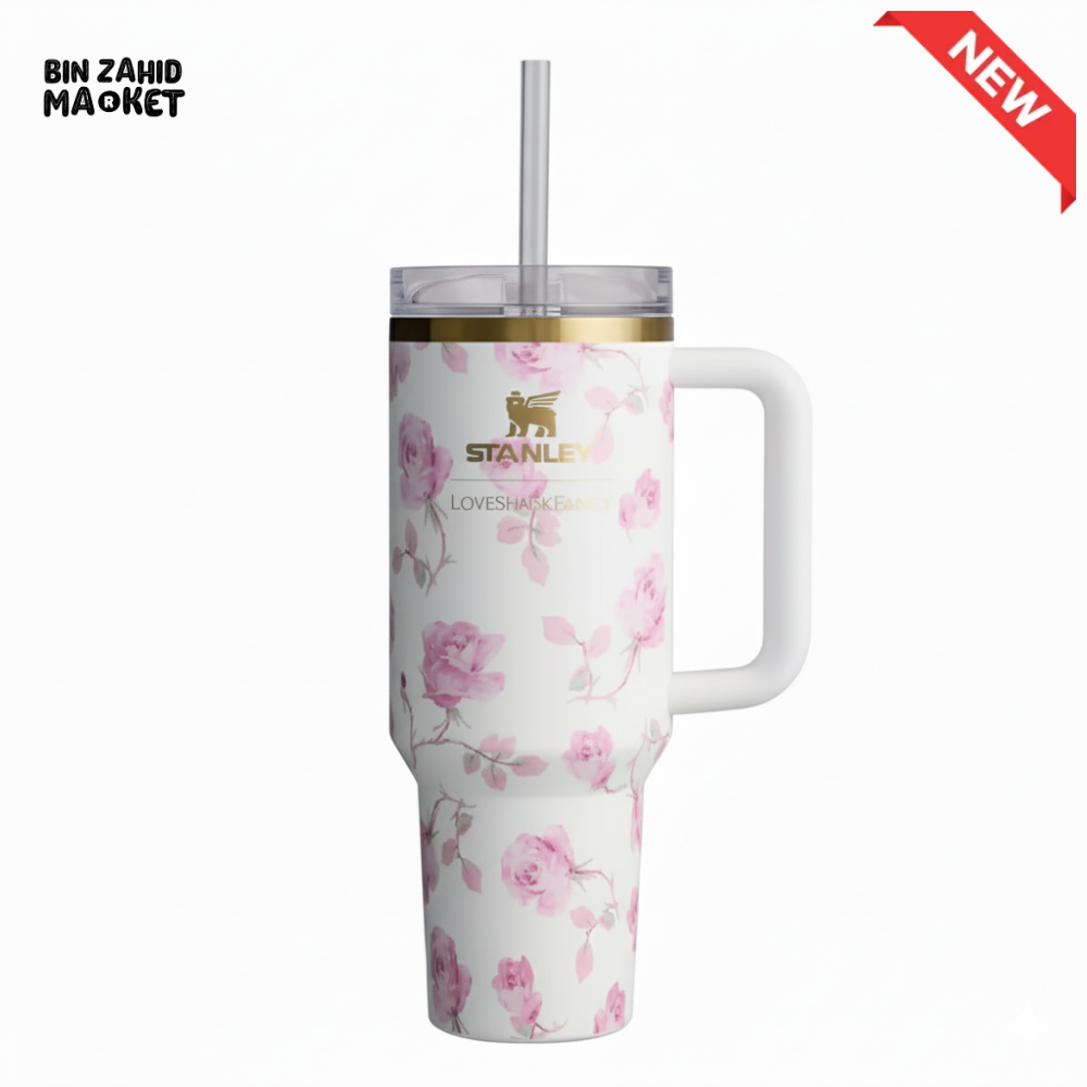 STANLEY X LOVE SHACK FANCY TUMBLER QUENCHER 40OZ - RIBBON ROSA (KHAKI BOX)