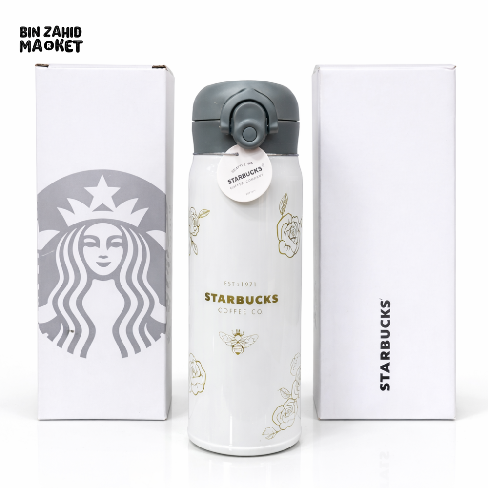 STARBUCKS STYLE 650ML WHITE VACUUM INSULATED BOTTLE