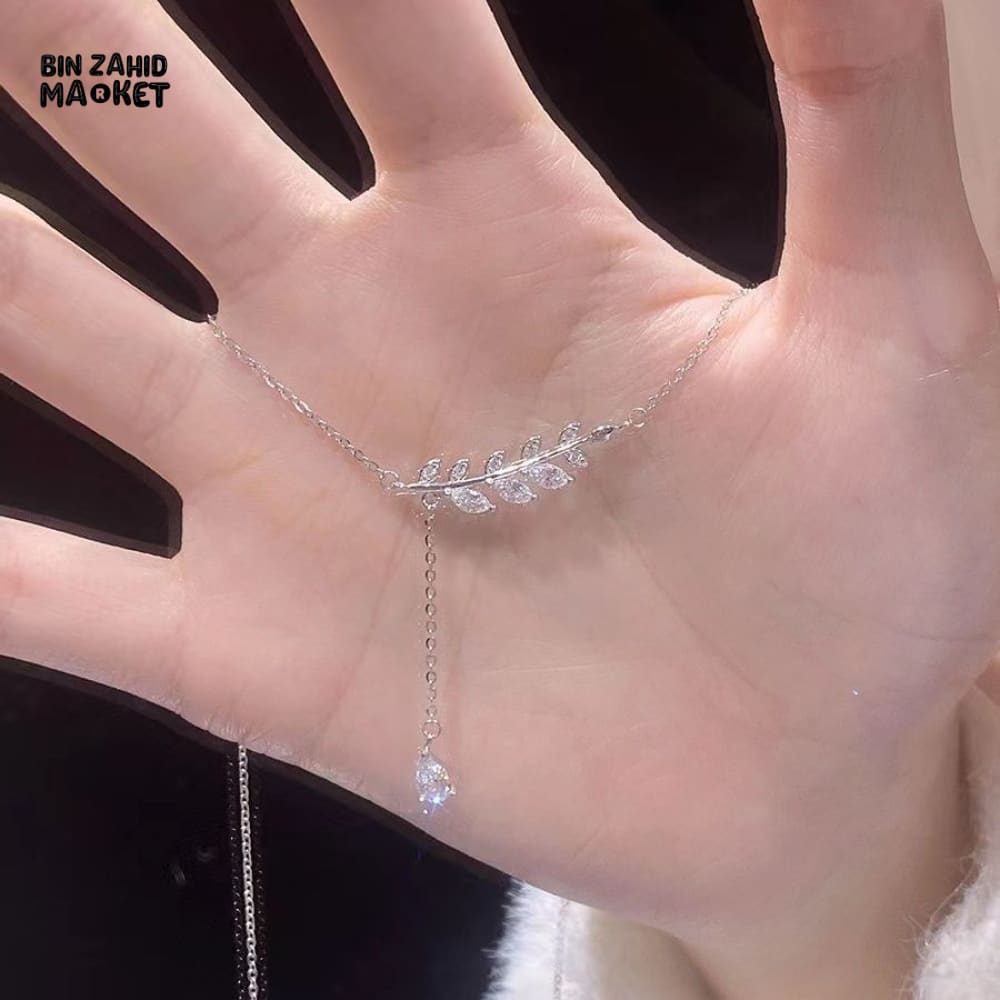 STERLING SILVER LEAVES ZIRCON PENDANT NECKLACE FOR WOMEN FASHION JEWELRY GIFT