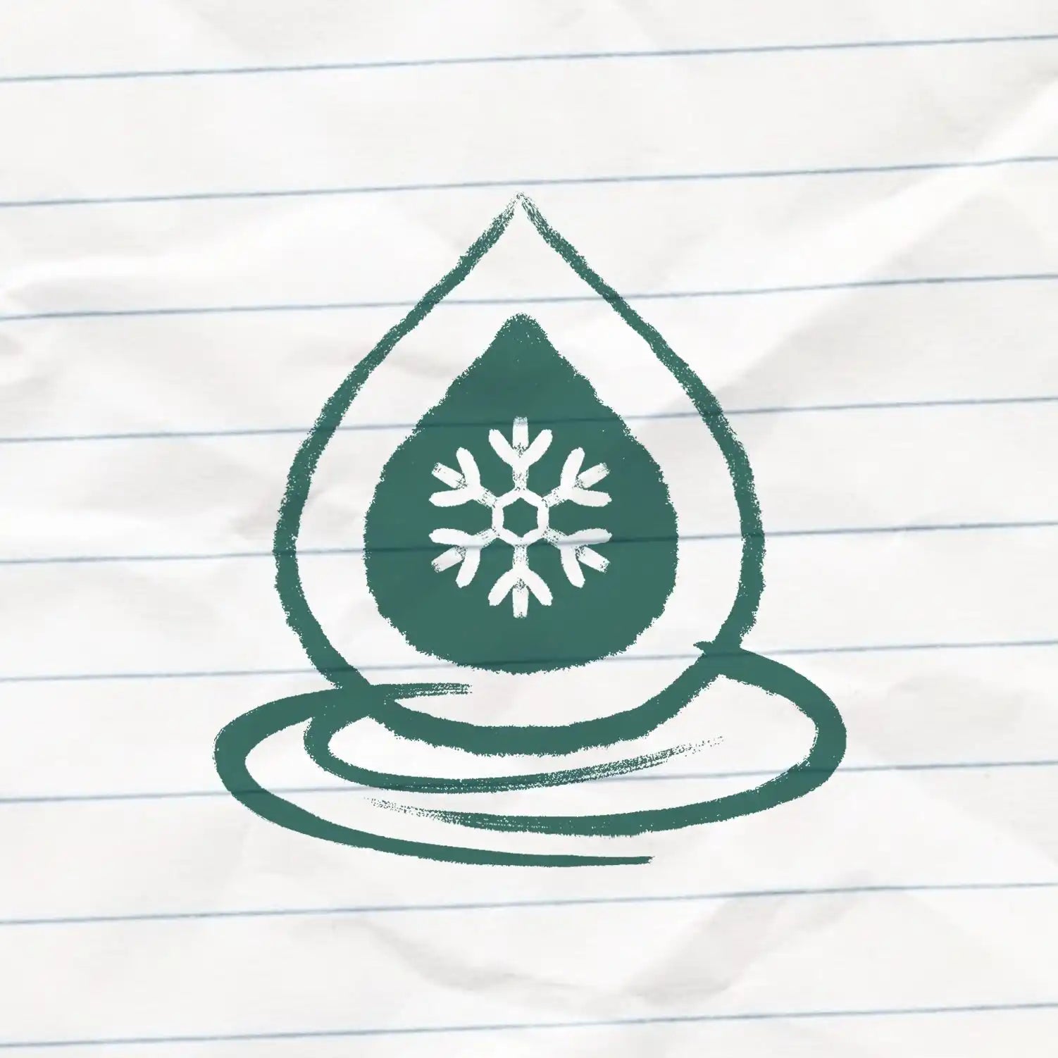 A stylized green droplet containing a white snowflake, surrounded by concentric ovals.