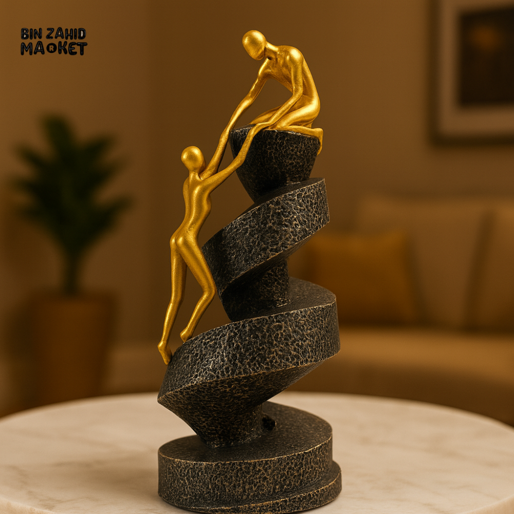 SUPPORT & SUCCESS STATUE – GOLD FIGURES ON TEXTURED SPIRAL