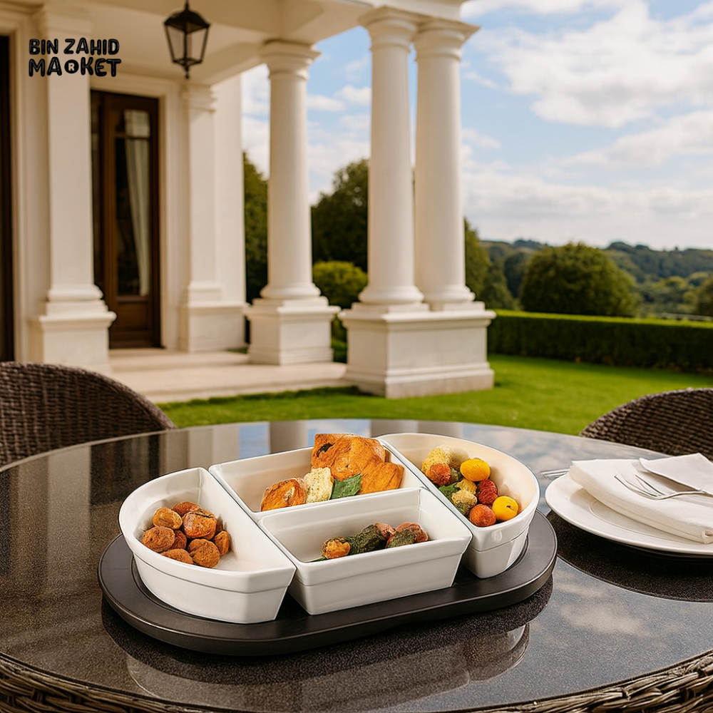 SYMPHONY SY4387 QUADRANT SERVING SET – 5 PIECE CERAMIC SECTIONAL DISH SET FOR SNACKS & APPETIZERS