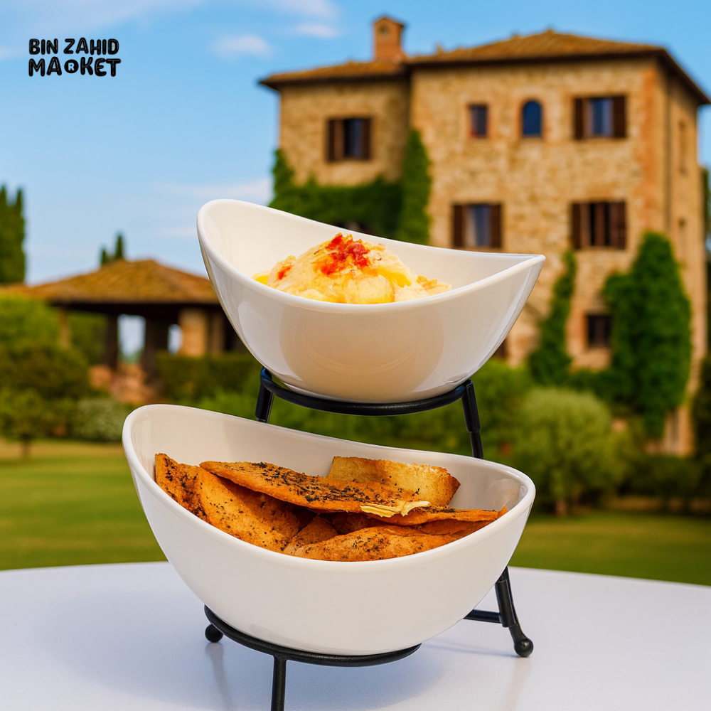 SYMPHONY SY4441 DUET OVAL BOWL WITH STAND – ELEGANT 2-TIER CERAMIC SERVING SET FOR DINING & BUFFET