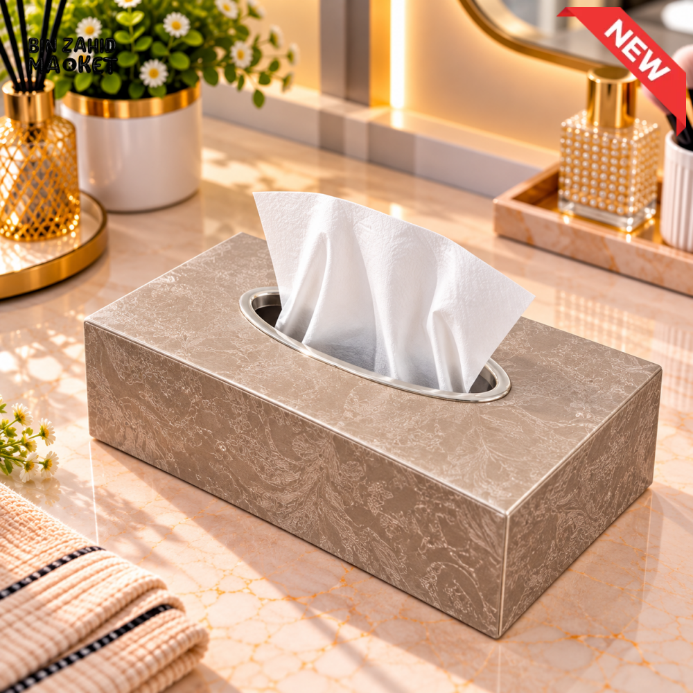 TAUPE TEXTURED RECTANGULAR TISSUE BOX WITH OVAL OPENING - Tissue Boxes