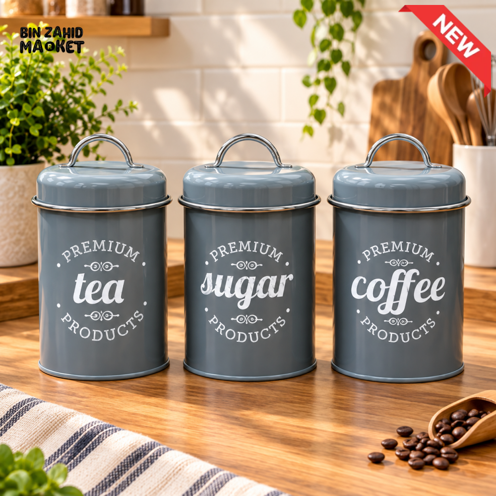 TEA COFFEE SUGAR STORAGE CANISTERS SET WITH LIDS