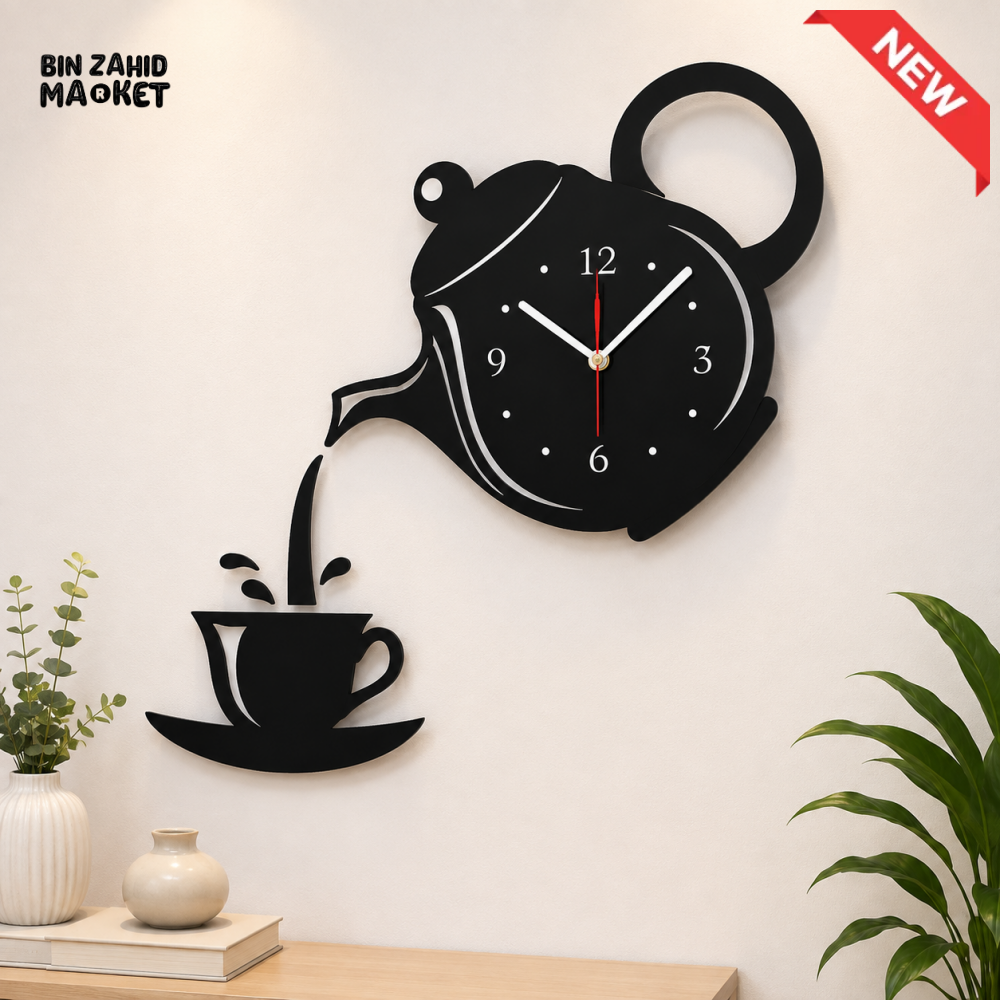 TEAPOT & TEACUP KITCHEN DECORATIVE WALL CLOCK