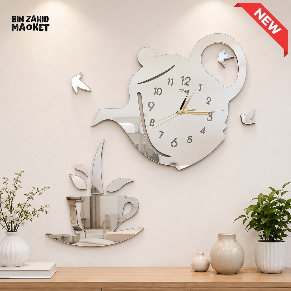 TEAPOT & TEACUP KITCHEN DECORATIVE WALL CLOCK