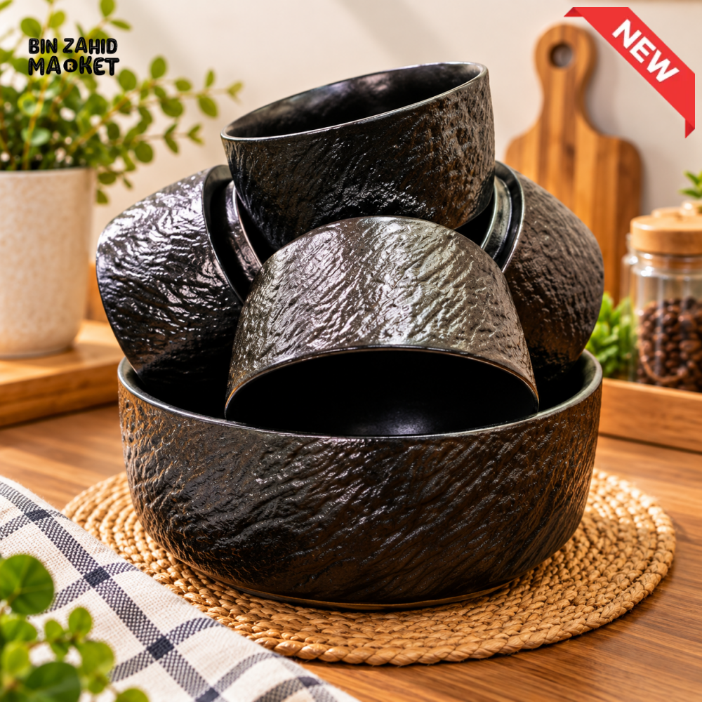 TEXTURED BLACK SERVING BOWLS SET