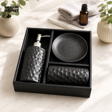 TEXTURED CERAMIC BATHROOM ACCESSORY SET