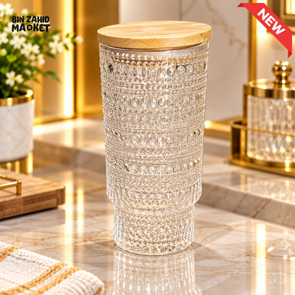 TEXTURED GLASS TUMBLER WITH BAMBOO LID - Tumblers
