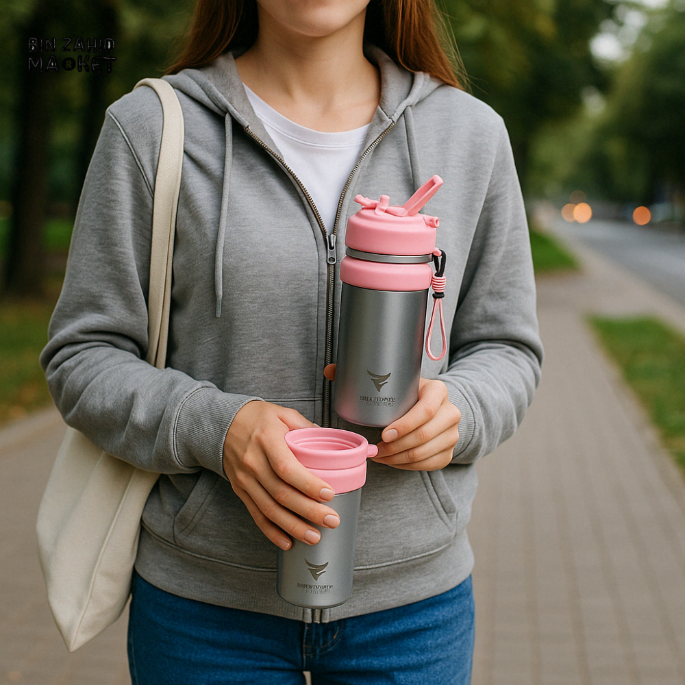 THERMOTREK STAINLESS STEEL INSULATED SIPPY WATER BOTTLE WITH SCREW-ON CAP - 16-90 OZ 500ML BLACK/PINK