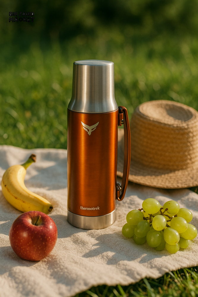 THERMOTREK STAINLESS STEEL INSULATED THERMOS WITH HANDLE - 33-8 OZ 1000ML RED
