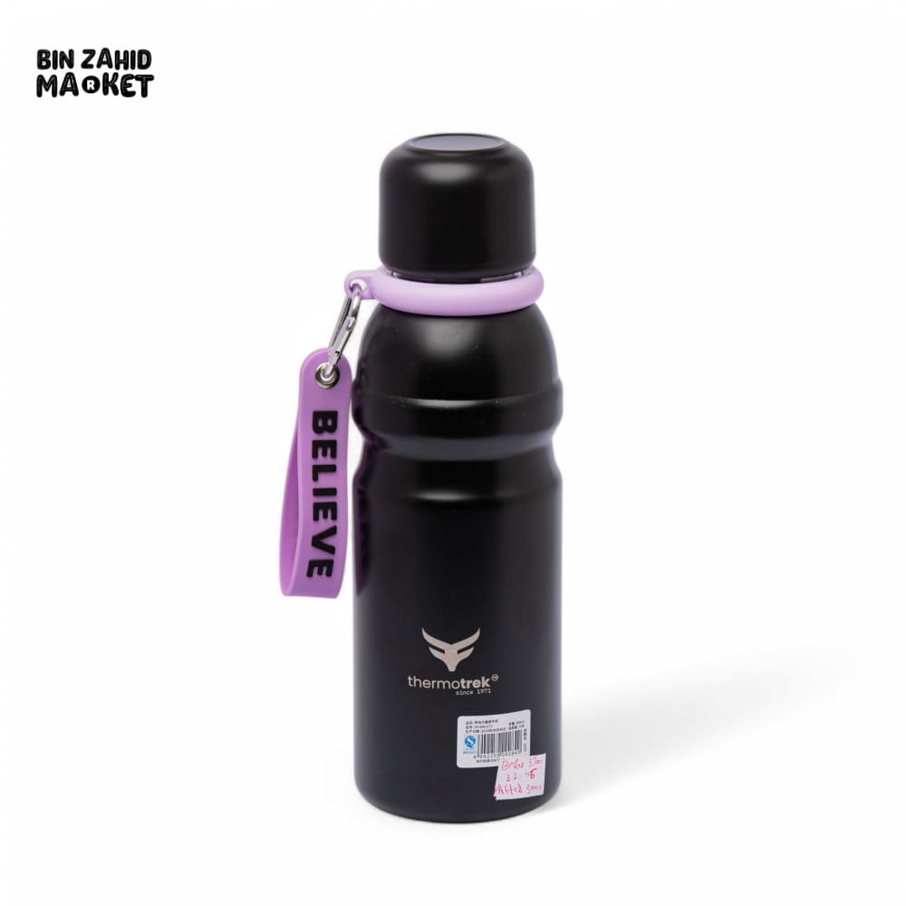 THERMOTREK STAINLESS STEEL INSULATED WATER BOTTLE WITH SCREW-ON CAP - 20-3 OZ 600ML BLACK