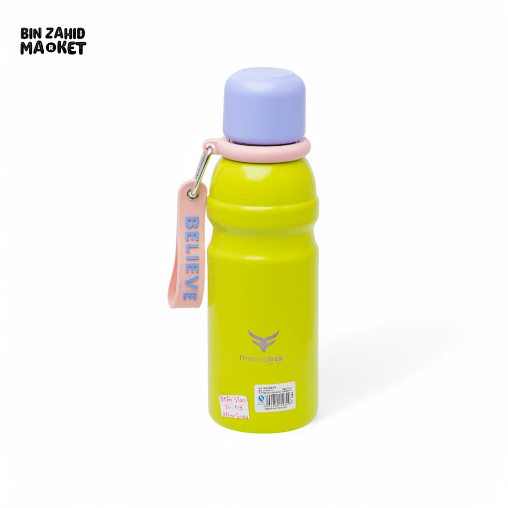 THERMOTREK STAINLESS STEEL INSULATED WATER BOTTLE WITH SCREW-ON CAP - 20-3 OZ 600ML GREEN/BLUE CUP