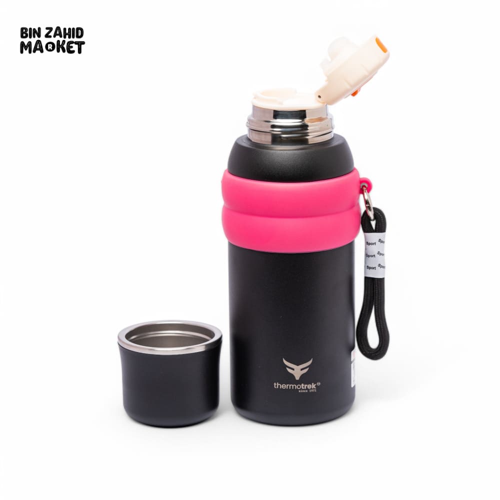 THERMOTREK STAINLESS STEEL INSULATED WATER BOTTLE WITH SCREW-ON CAP - 27 OZ 800ML BLACK/PINK