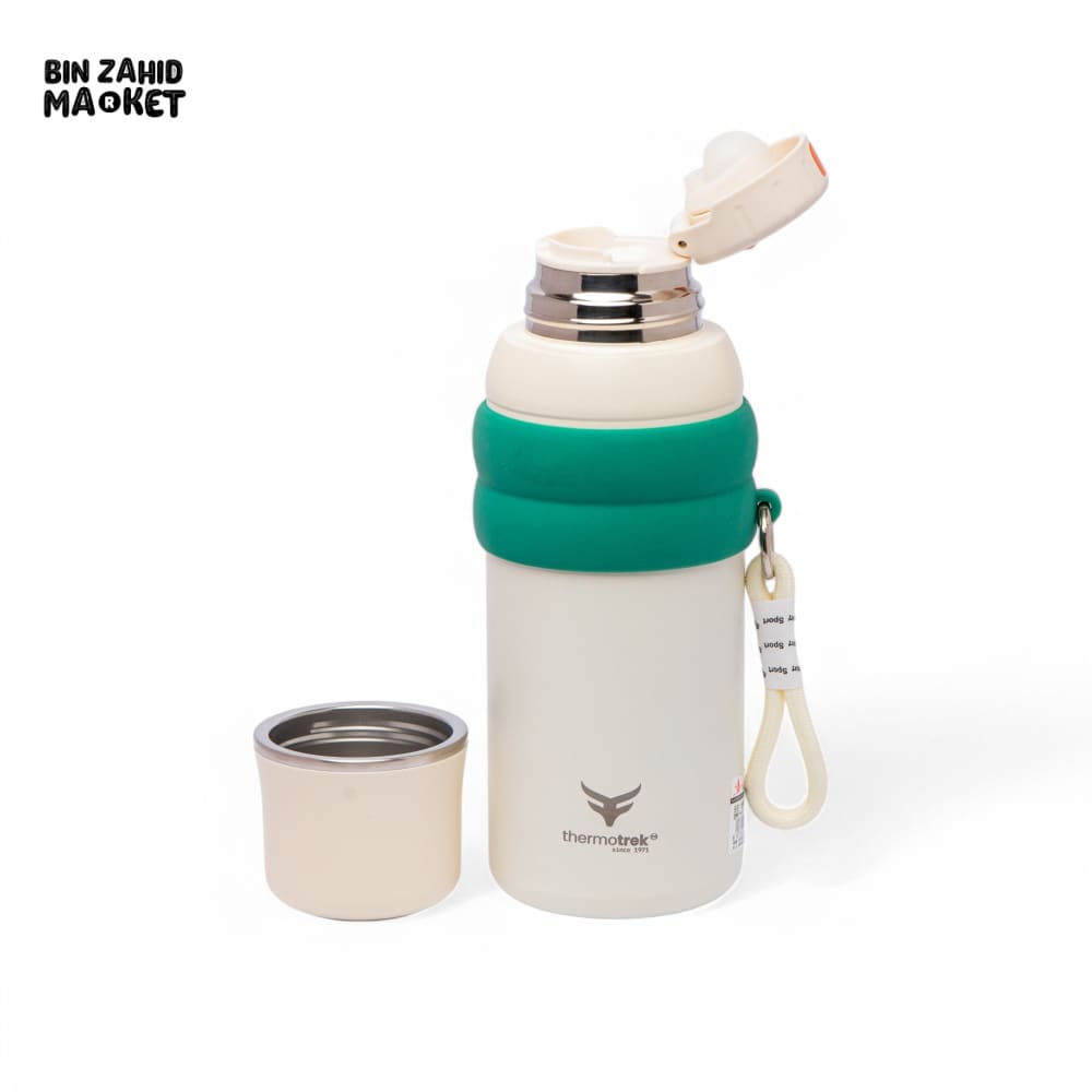 THERMOTREK STAINLESS STEEL INSULATED WATER BOTTLE WITH SCREW-ON CAP - 27 OZ 800ML CREAM/GREEN
