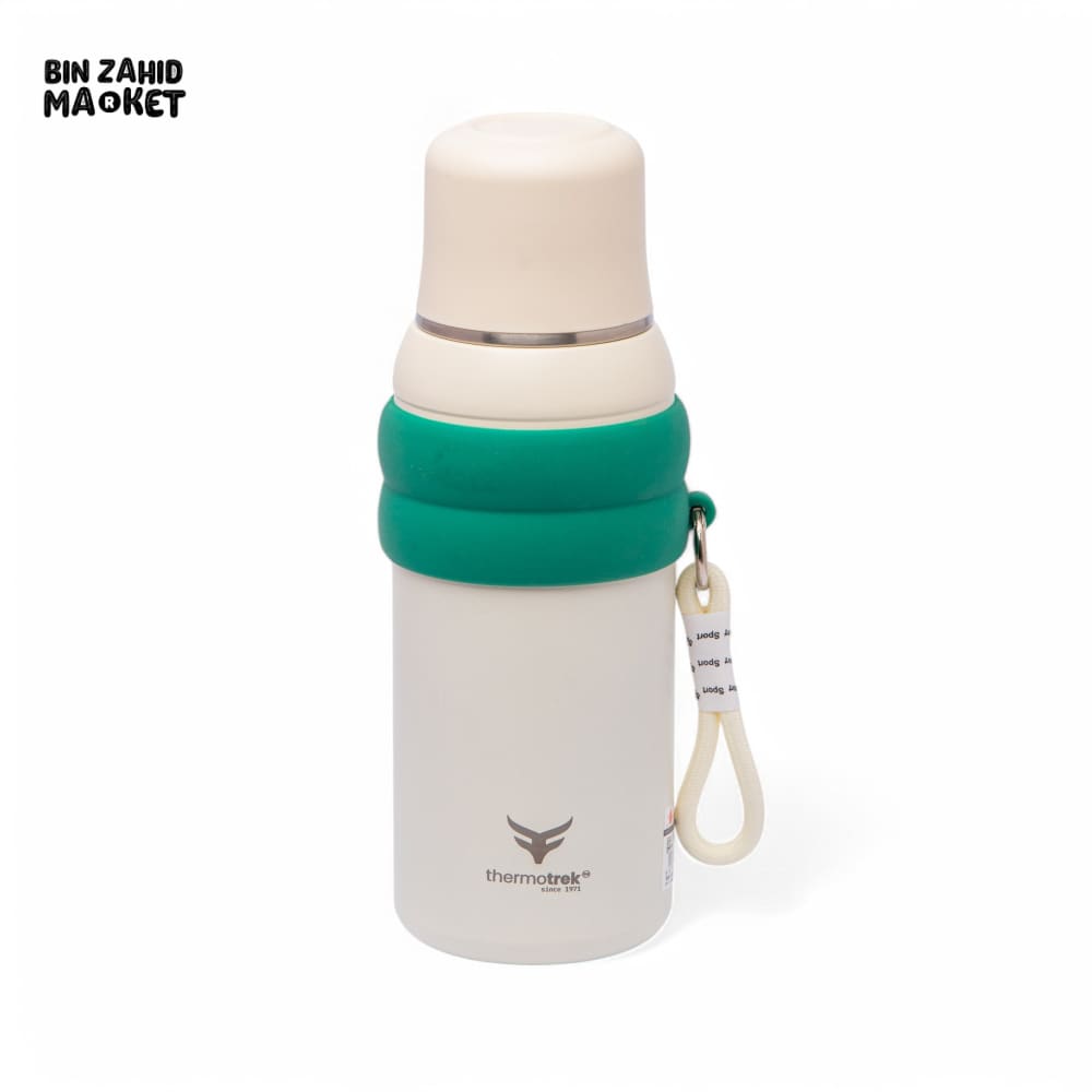 THERMOTREK STAINLESS STEEL INSULATED WATER BOTTLE WITH SCREW-ON CAP - 27 OZ 800ML CREAM/GREEN