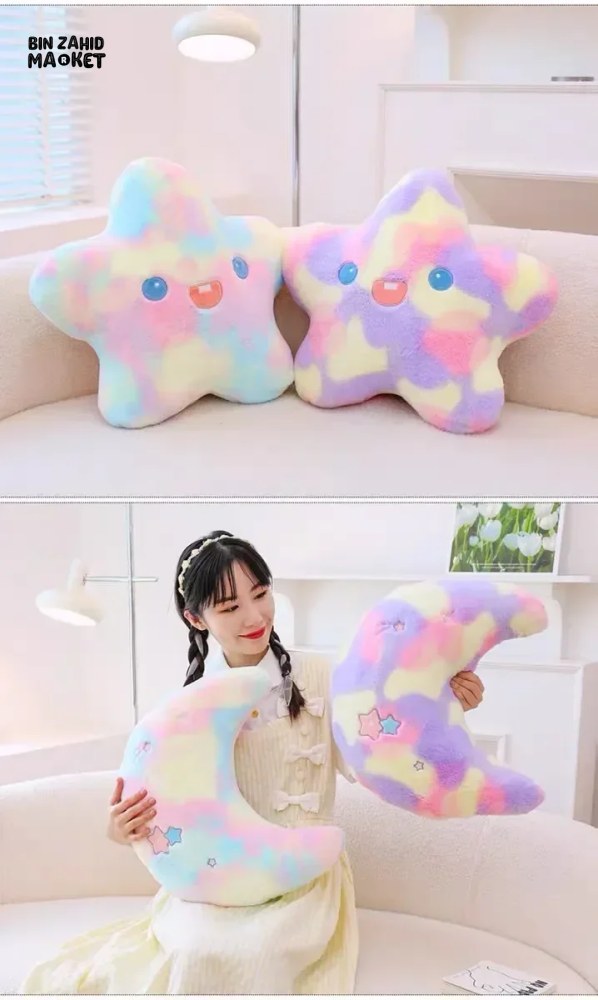 TIE-DYE STAR & MOON PLUSH CUSHION PAIR