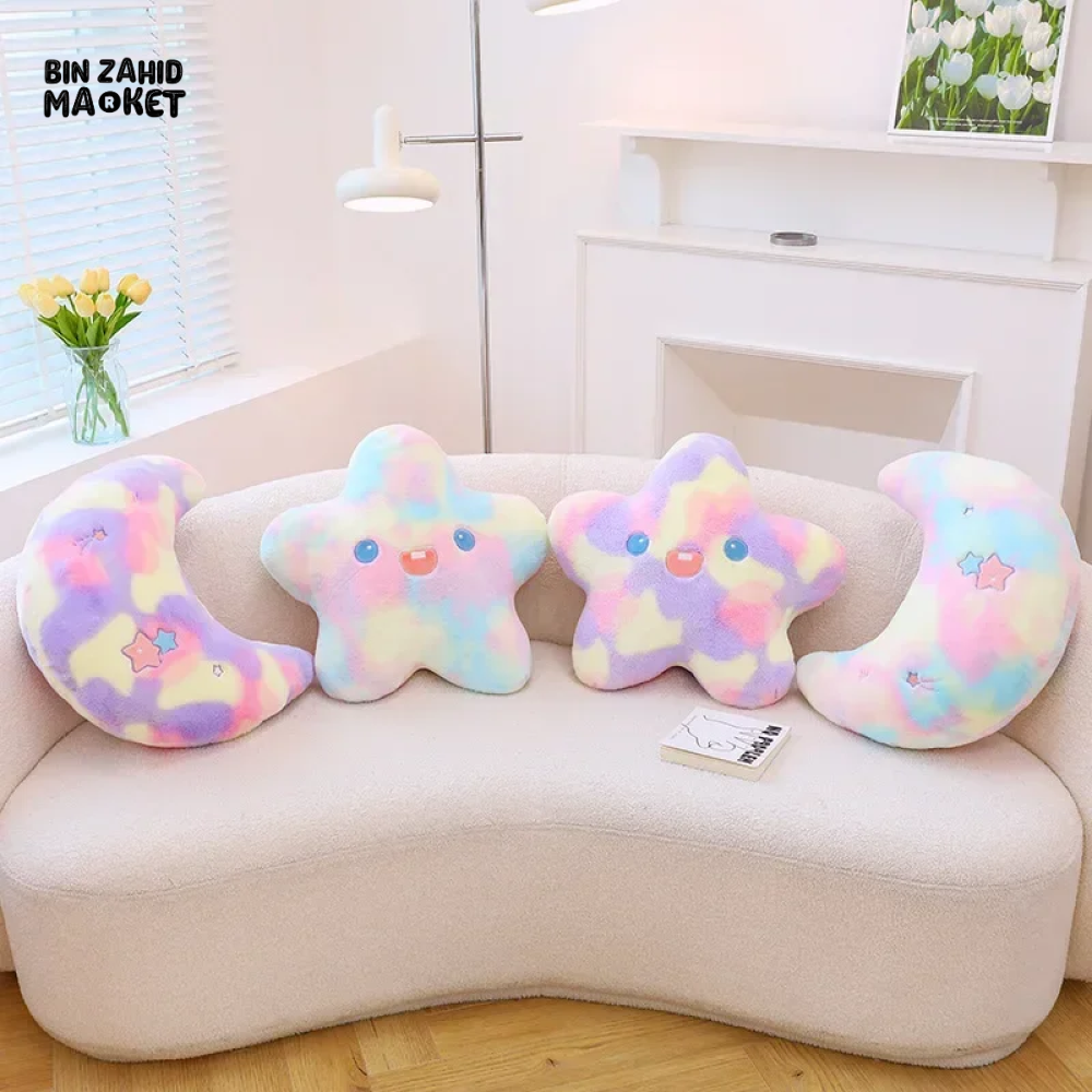 TIE-DYE STAR & MOON PLUSH CUSHION PAIR