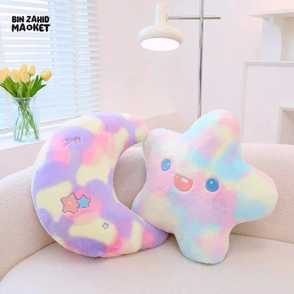 TIE-DYE STAR & MOON PLUSH CUSHION PAIR