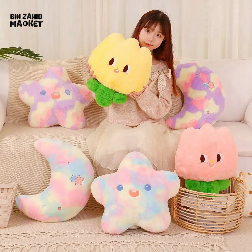 TIE-DYE STAR & MOON PLUSH CUSHION PAIR