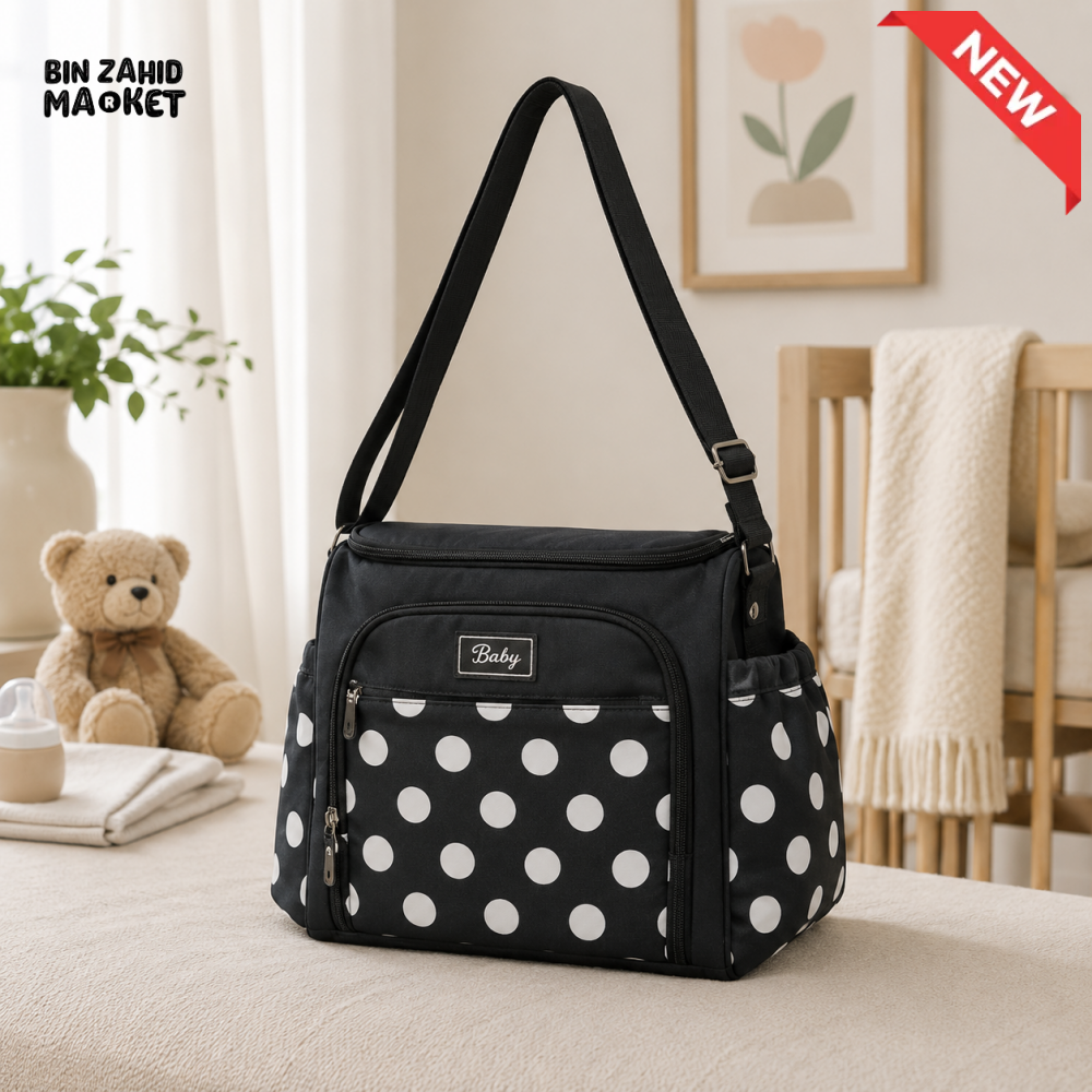 Baby Diaper Bag - Navy Polka Dot Printed