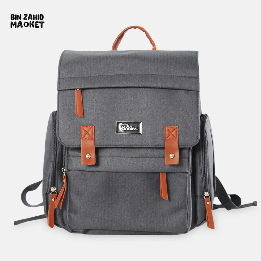 TINNIES GREY DIAPER BAG BACKPACK – LARGE CAPACITY WATERPROOF & TRAVEL FRIENDL