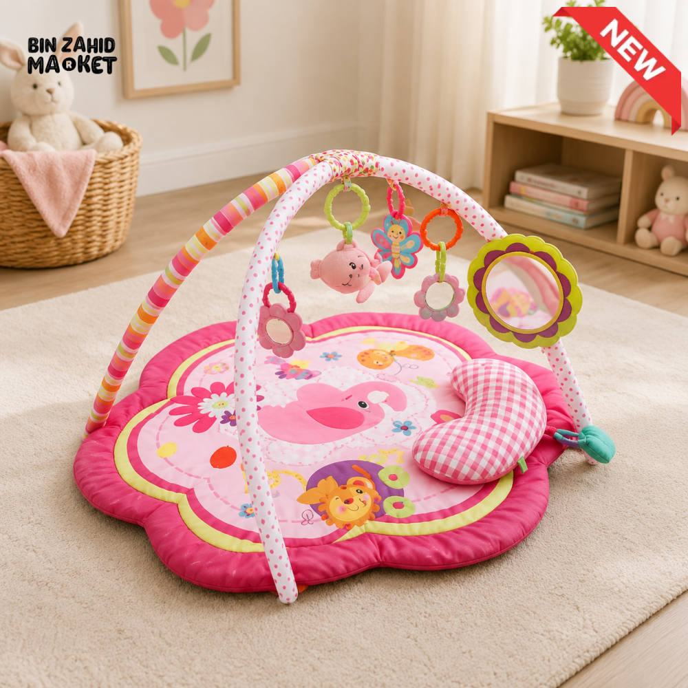 TINNIES PINK BABY PLAY MAT – 4-IN-1 ACTIVITY MAT WITH TOYS (0–12 MONTHS)