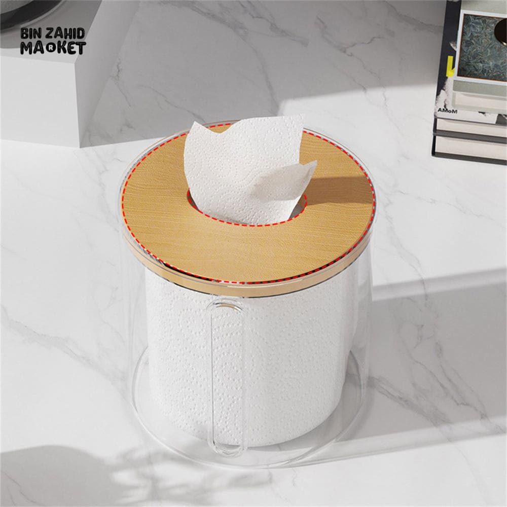 TISSUE STORAGE BOX WITH WOODEN COVER – ROLL PAPER DISPENSER & NAPKIN HOLDER FOR BATHROOM