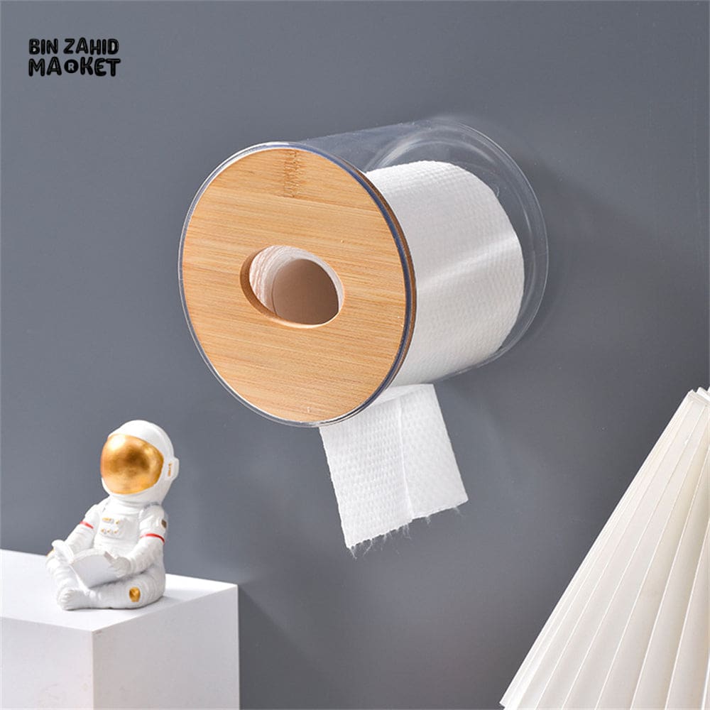 TISSUE STORAGE BOX WITH WOODEN COVER – ROLL PAPER DISPENSER & NAPKIN HOLDER FOR BATHROOM