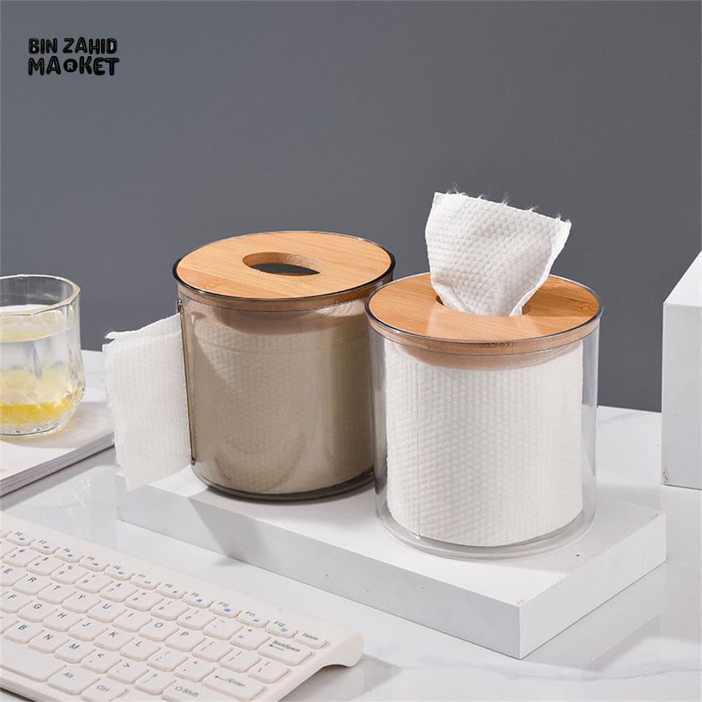 TISSUE STORAGE BOX WITH WOODEN COVER – ROLL PAPER DISPENSER & NAPKIN HOLDER FOR BATHROOM