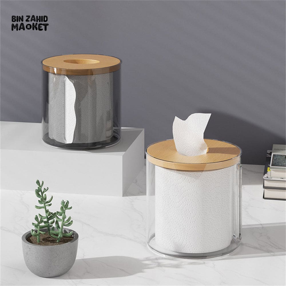 TISSUE STORAGE BOX WITH WOODEN COVER – ROLL PAPER DISPENSER & NAPKIN HOLDER FOR BATHROOM
