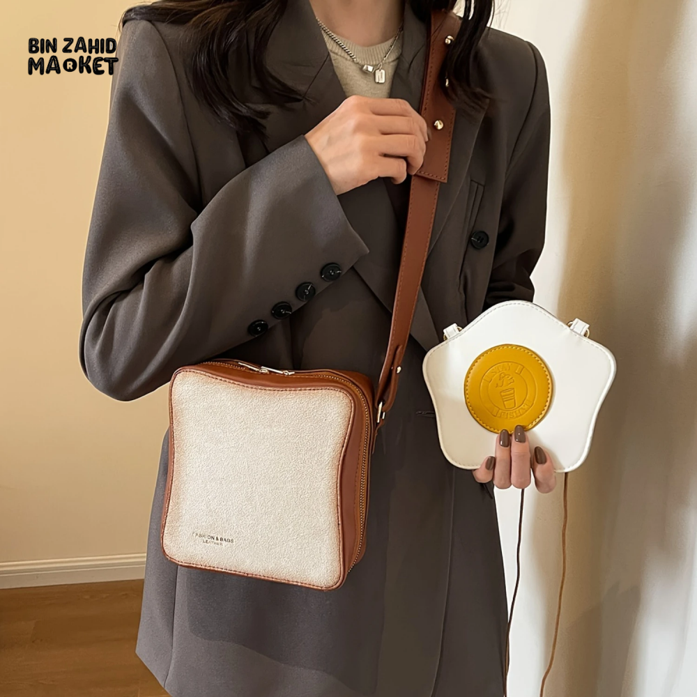 TOAST BREAD & FRIED EGG CROSSBODY BAG | QUIRKY ZIPPER SHOULDER BAG WITH FUN DESIGN CUTE & STYLISH EVERYDAY ACCESSORY