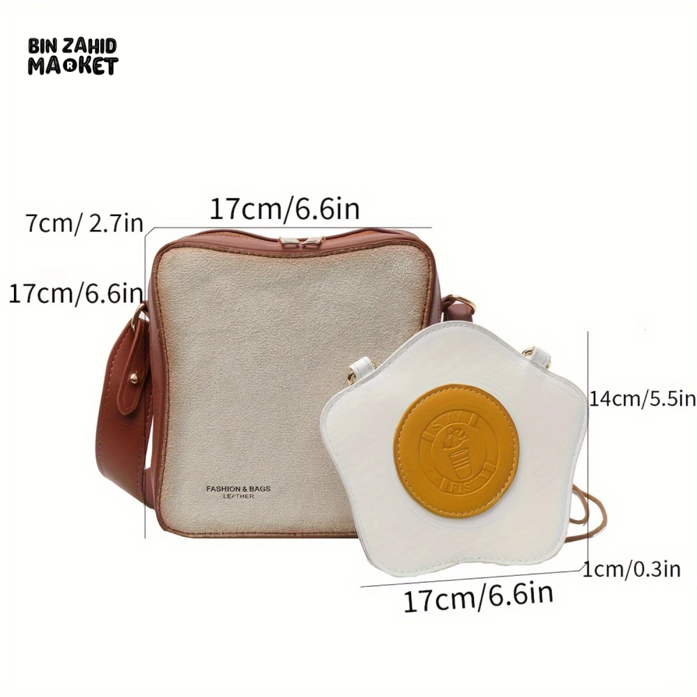 TOAST BREAD & FRIED EGG CROSSBODY BAG | QUIRKY ZIPPER SHOULDER BAG WITH FUN DESIGN CUTE & STYLISH EVERYDAY ACCESSORY