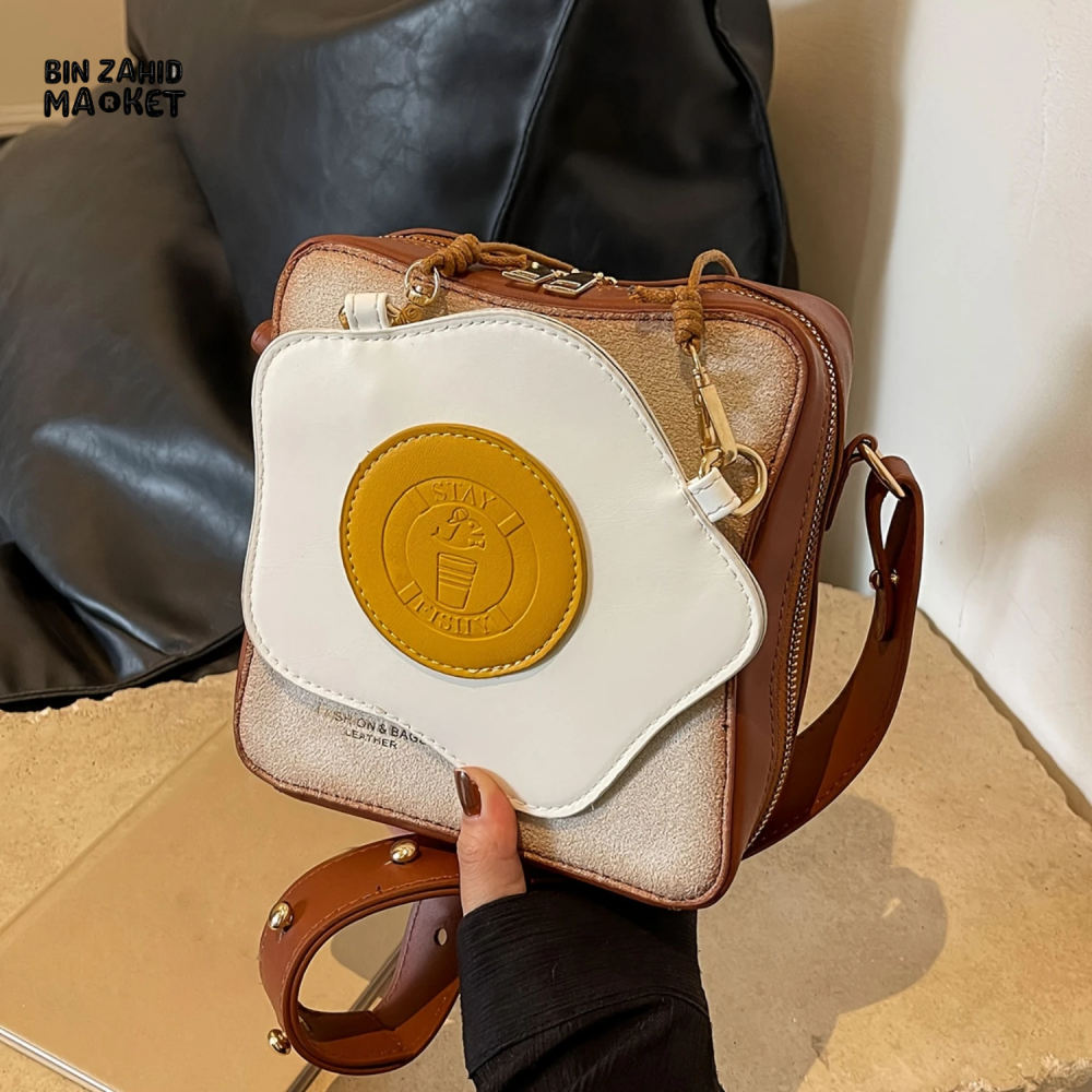 TOAST BREAD & FRIED EGG CROSSBODY BAG | QUIRKY ZIPPER SHOULDER BAG WITH FUN DESIGN CUTE & STYLISH EVERYDAY ACCESSORY