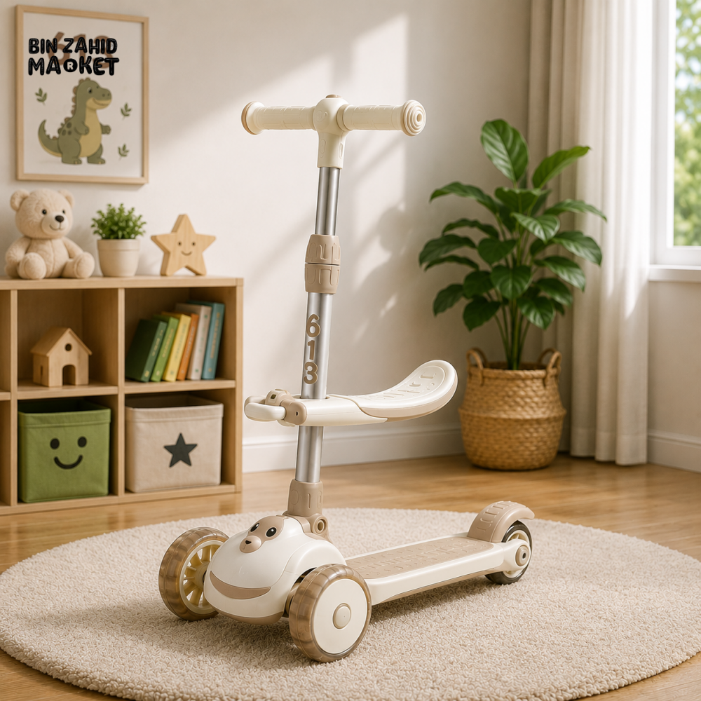 TODDLER SCOOTER WITH SEAT AND LEAN-TO-STEER DESIGN - BEIGE