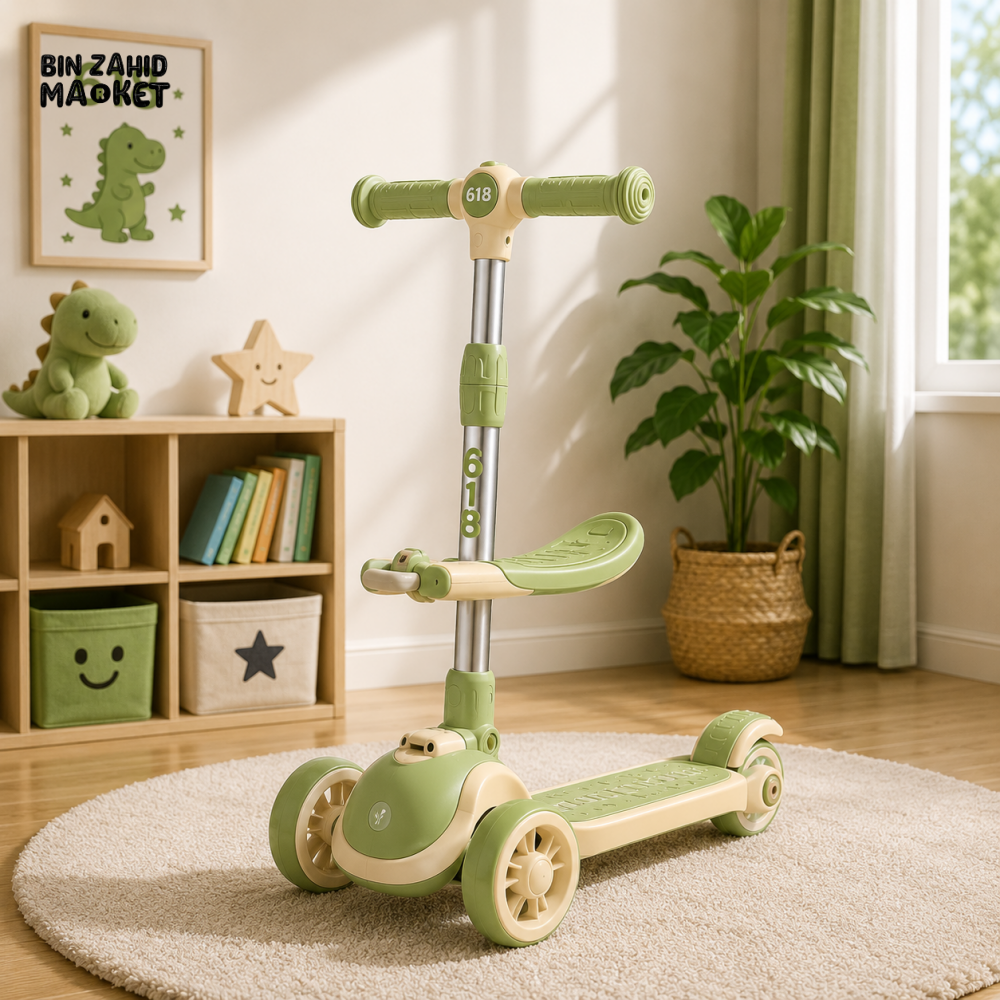 TODDLER SCOOTER WITH SEAT AND LEAN-TO-STEER DESIGN - GREEN