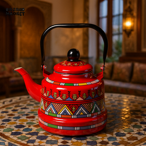 TRADITIONAL PATTERN ENAMEL TEAPOT - LUXURY RED 2.5 LITRE