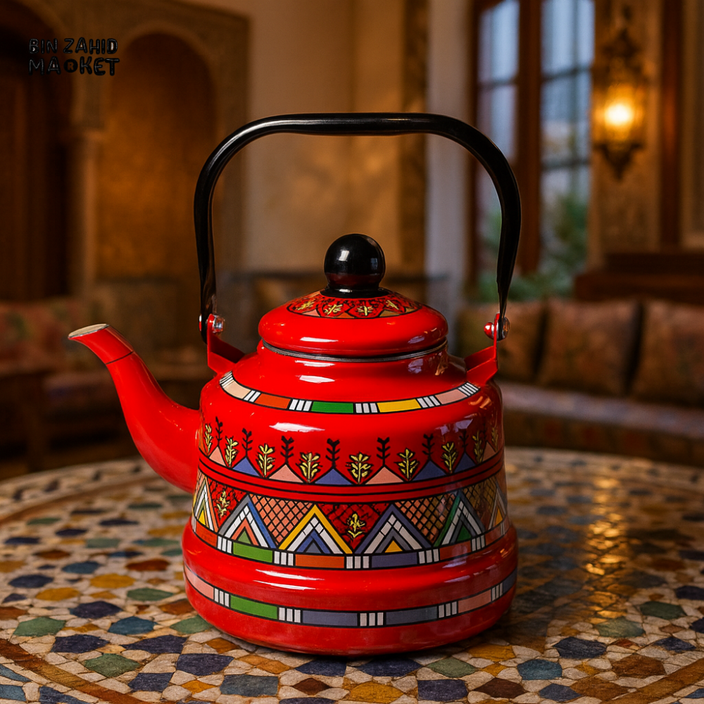 TRADITIONAL PATTERN ENAMEL TEAPOT - LUXURY RED 2.5 LITRE