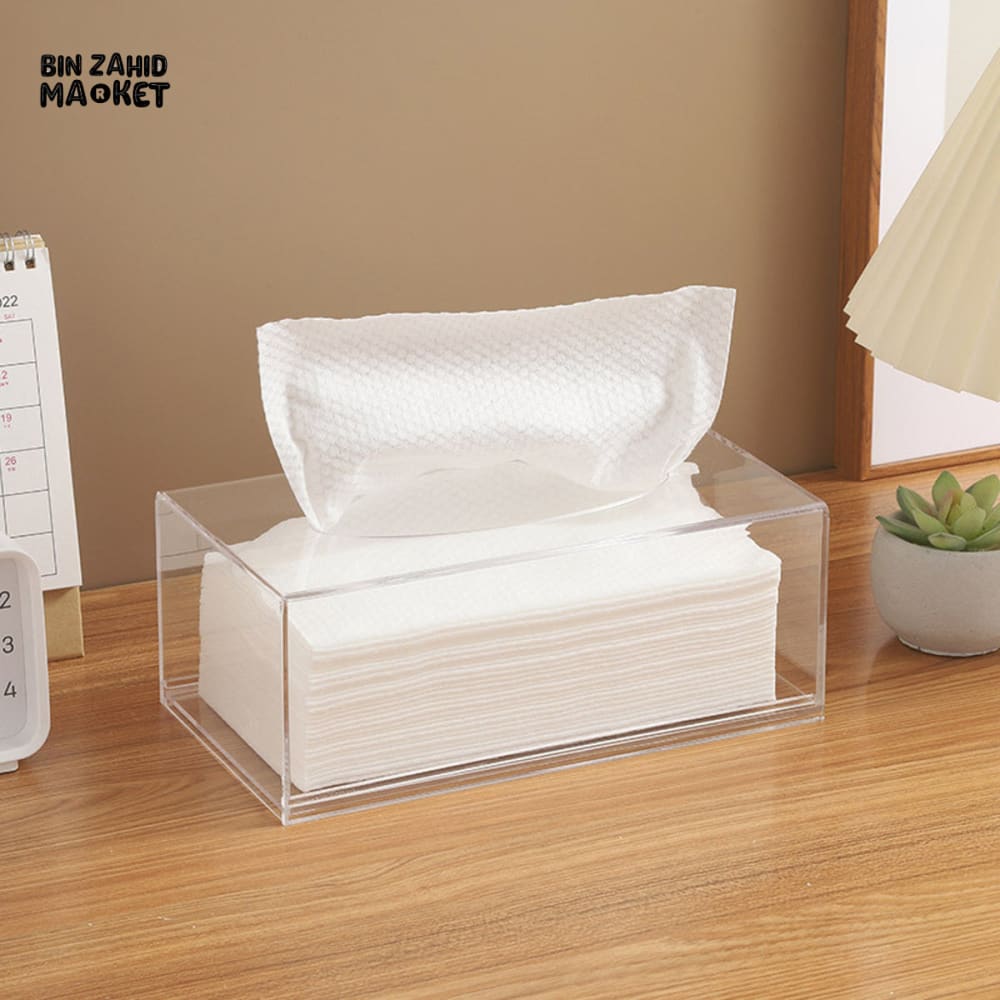 TRANSPARENT ACRYLIC TISSUE BOX – THICKENED PAPER SLEEVE HOLDER WITH REMOVABLE DRAWER DESIGN FOR RESTAURANT HOTEL & HOME