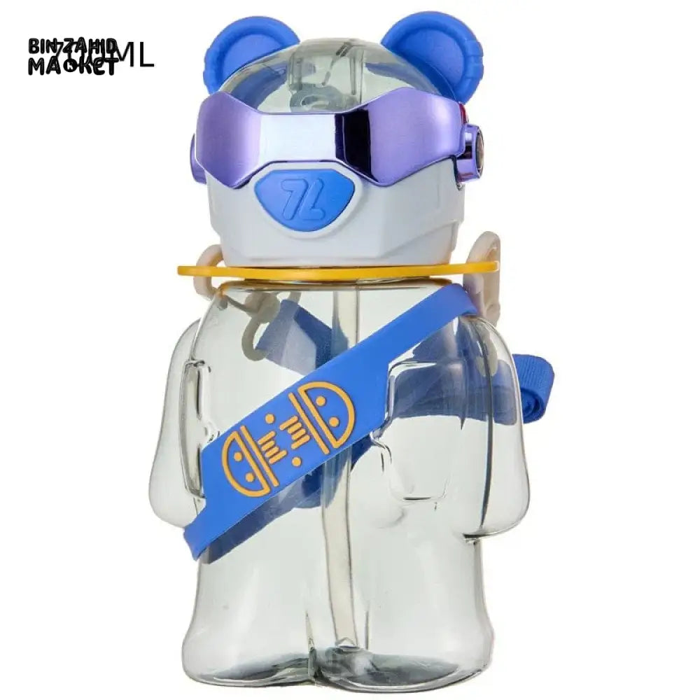 TRANSPARENT BEAR KIDS WATER BOTTLE 700ML – LEAK-PROOF STRAW LID WITH STRAP