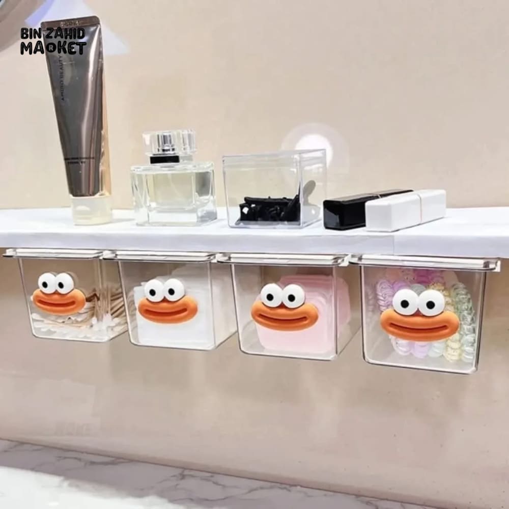 TRANSPARENT CARTOON MAKEUP COTTON STORAGE BOX WITH PULL-OUT SHELF